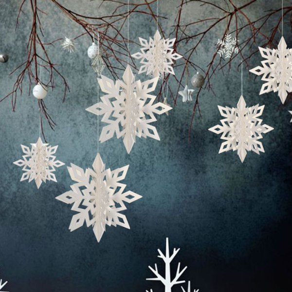 Snøfnugg Ornamenter Plast Glitter Snøfnugg for vinter innendørs