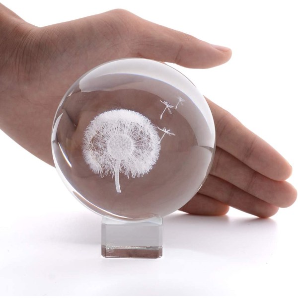 3D Løvetann Krystallkule PapirvektLasergravert glasskule