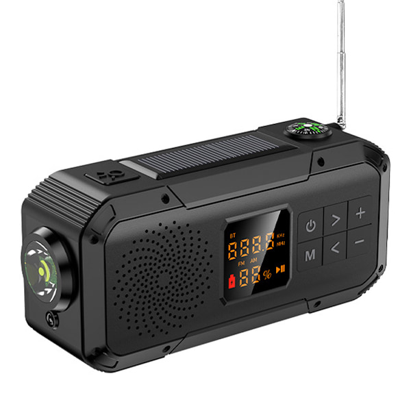 Nödväderradio - Bärbar powerbank med solladdning, vev och batteridrift