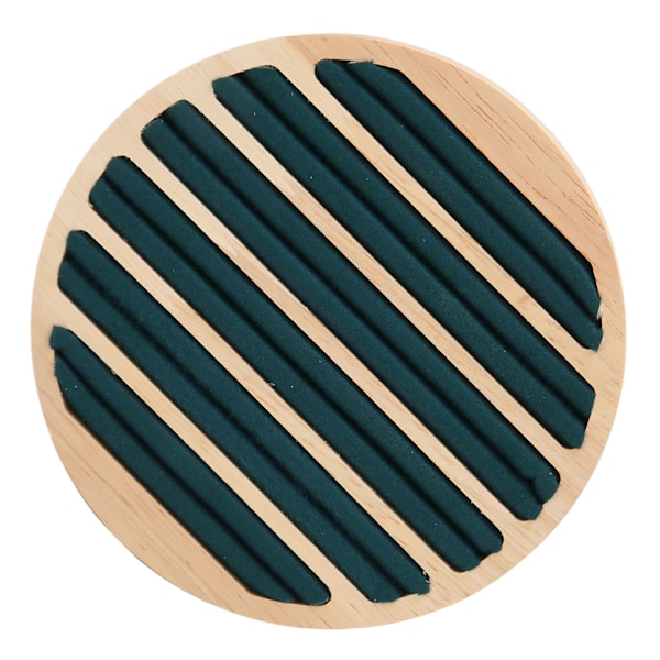 Træ 6 Slots Rund Form Ring Ørering Opbevaringsbakke Grøn Flannel Display Smykkeholder
