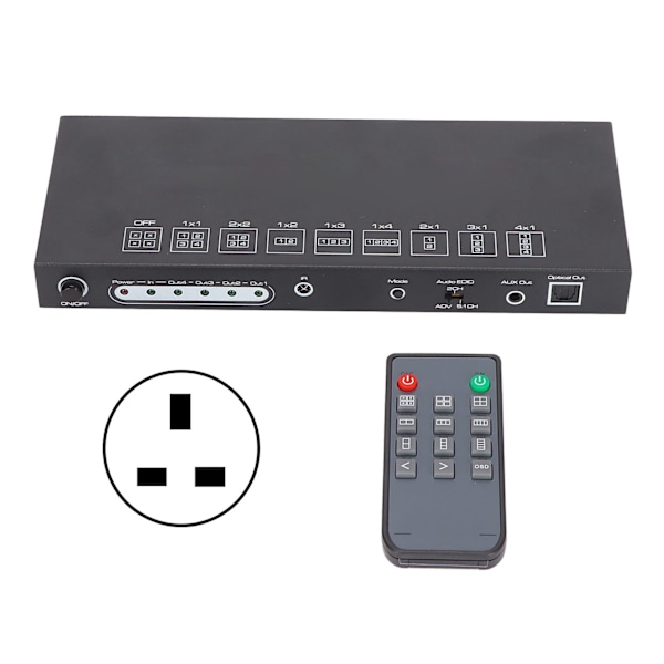 4 Port HD Multimedia Interface Video Splicer 4K Vid 30Hz 300MHz 1x4 LED Videoväggkontroller för Konferens 100‑240VUK Kontakt