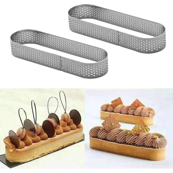 15-dele sæt ovale tærteforme, perforerede bageforme i rustfrit stål, rund ringform til mousse, tærter, quicher