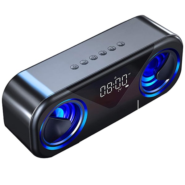 H9 Bluetooth-högtalare Dubbelhögtalare Temperaturdisplay U-disk Uppspelning Trådlös högtalare med väckarklocka för hem och skrivbord Svart