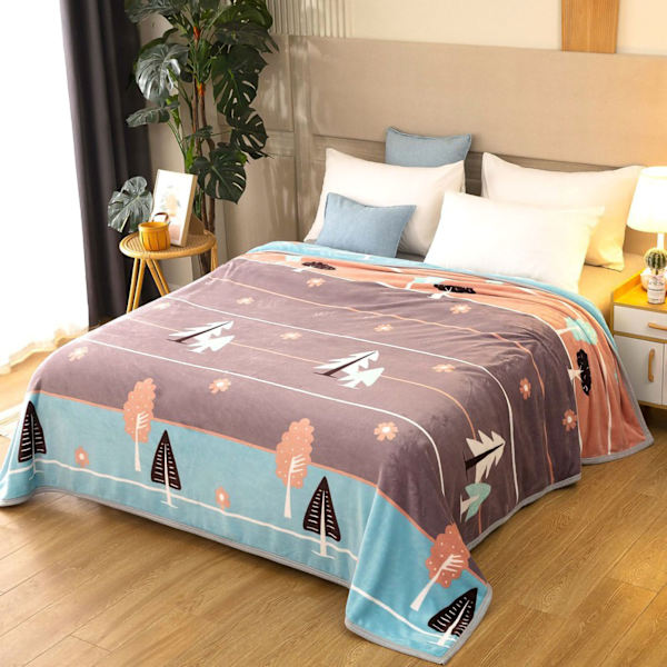 Kaste tæppe tegneserie mønster fortykket aircondition tæppe til hjem soveværelse kontor rejse blade og blomster 180x200cm / 70.9x78.7in