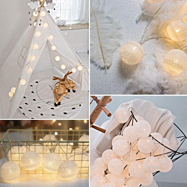 2-pack bomullsbollar Fairy Lights Batteridriven 10 lysdioder Ull B A
