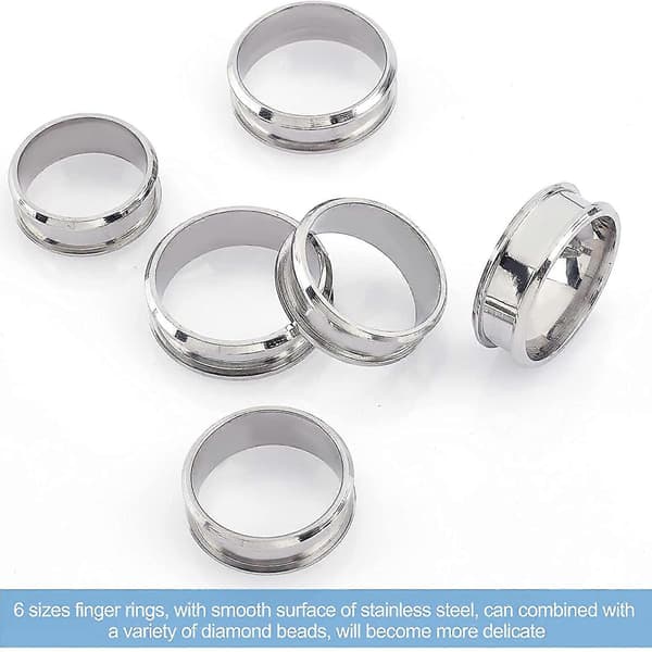 6 stk. ringkerneemner til indlægsring, rillede fingerringe i rustfrit stål, 8 mm Silver One Size