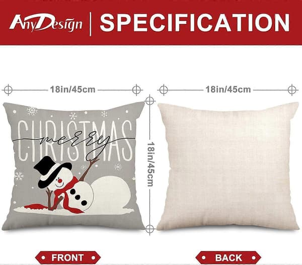 Grått julkuddfodral Snögubbe Kuddfodral Vinter Kuddfodral för Hem Bondgård Soffa Bil, 45,72 x 45,72 cm, 4 delar