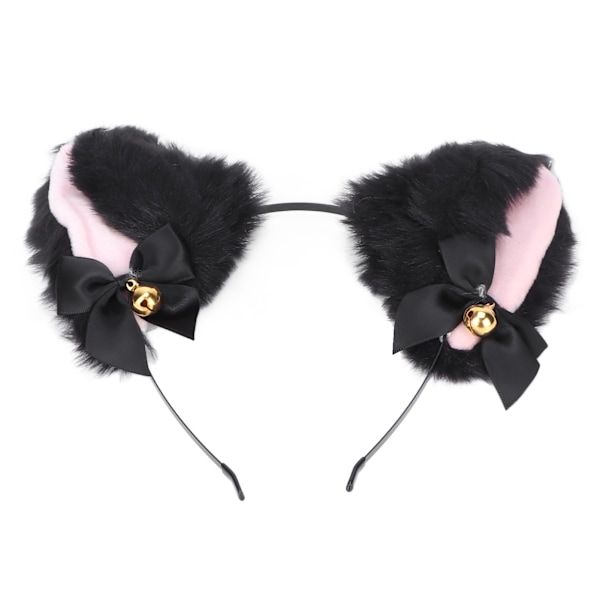 Fluffy Cat Ears Hodebånd Søt Plysj Hårbånd med Bjelle for Halloween Cosplay Kostymefest Svart