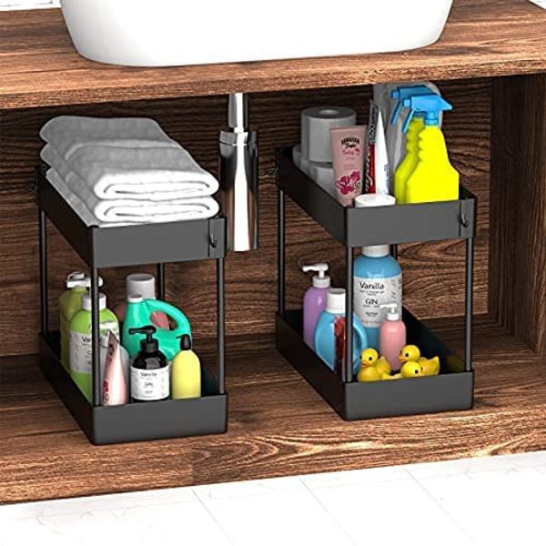 Under Sink Organizer, Under Bathroom Sink Storage 2 Tier