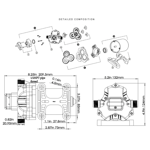 220V 11,3 LPM 50PSI Vedenpainekalvo Pumppu Itse Imuva Autolle RV:lle Jahdille Caravanille Merelle Veneelle