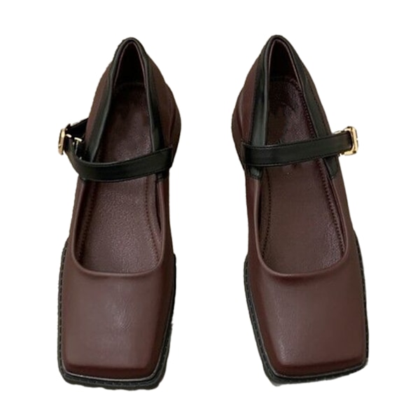 Kvinnor Spänne Platåskor Stängd Fyrkantig Tå Elegant Ergonomisk Ankelrem Pumps Skor Brun 38