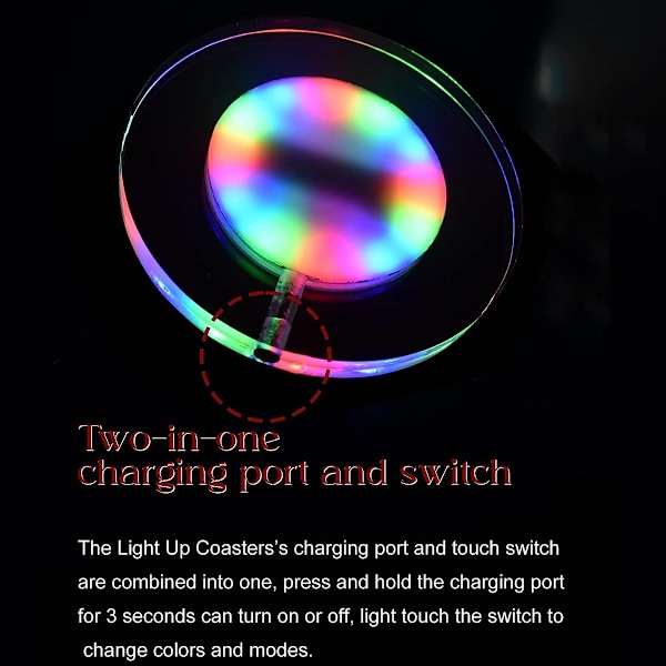 Genopladelig LED-coaster med USB, flaskebelysning til drinks, blinkende coaster til barer, fester, bryllupper og festivaler