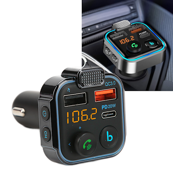 Car FM Transmitter Bluetooth V5.0 Dual USB QC3.0 Fast Charging HiFi Sound Hands Free 12‑24V