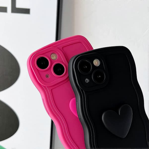 Sweet 3D Love Heart Curly Wave Frame Soft Compatible with iPhone Case (Black, iPhone 13) Gr[TT] Green iPhone Xs Max