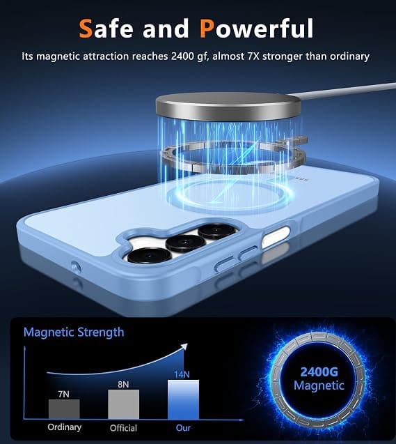FNTCASE for Galaxy A26 5G Case, Magnetic Matte Translucent, Military Grade Drop Protection, Slim Rugged Shockproof Case Light blue