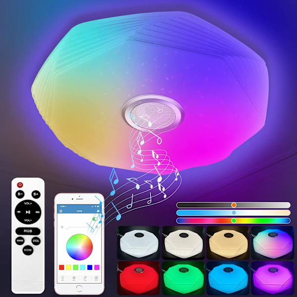 Dimbar LED Taklampa, Bluetooth Högtalare RGB Lampa För Barnrum, Dusch (Varmvit/Neutral/Kall/Färg)