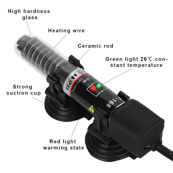 50W Akvarievarmerstang Mini Fisktanke Konstant Temperatur 26℃ EU Stik 220V‑240V