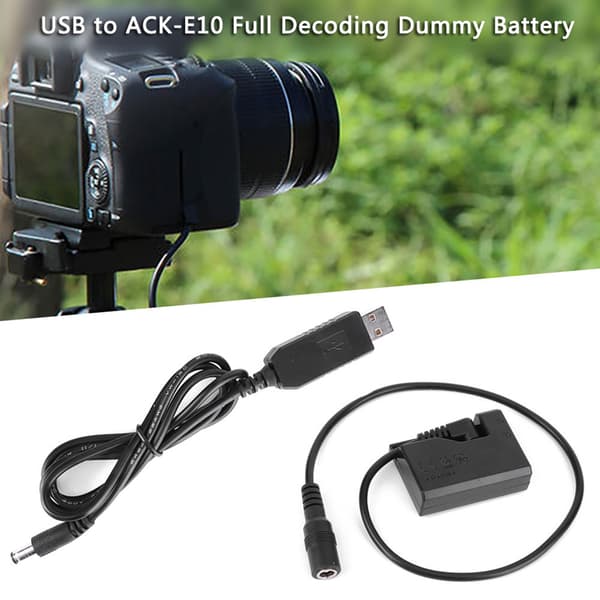 USB til ACK-E10 full dekoding dummybatteri for Rebel T3/T5/T6/T7/T100 kamera