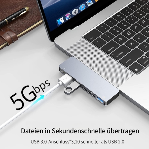 USB C Hub Adapter för MacBook Pro/Air 13\" 15\" 2022 2021 2020, RayCue 6 i 2 USB-C Tillbehör med 3 USB 3.0 Portar, TF/SD Kortläsare, USB-C Ström