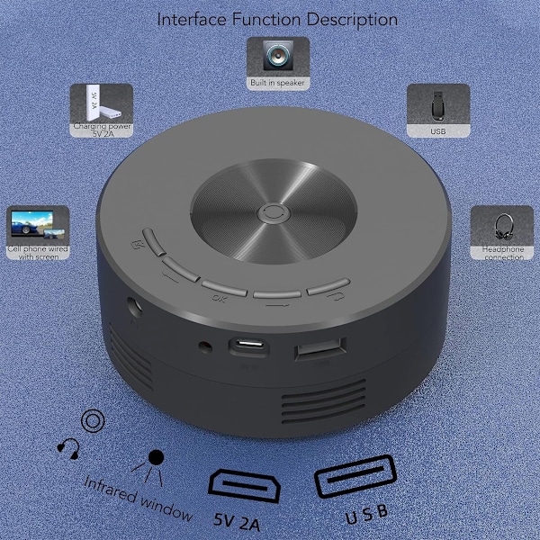 HD Projektionsdisplay, Automatisk Keystone-korrigering, Miniprojektor för Livfull 1080P Full HD-underhållning, 50% Zoom, för Hemma-bio & Utomhus