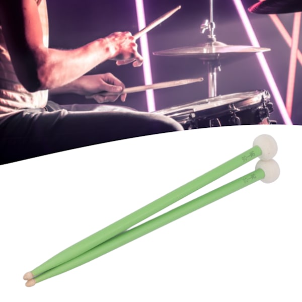 2Pcs Drum Mallet Felt Head Wooden Handle Non Slip Instrument Accessory Set Kit for Playing Green