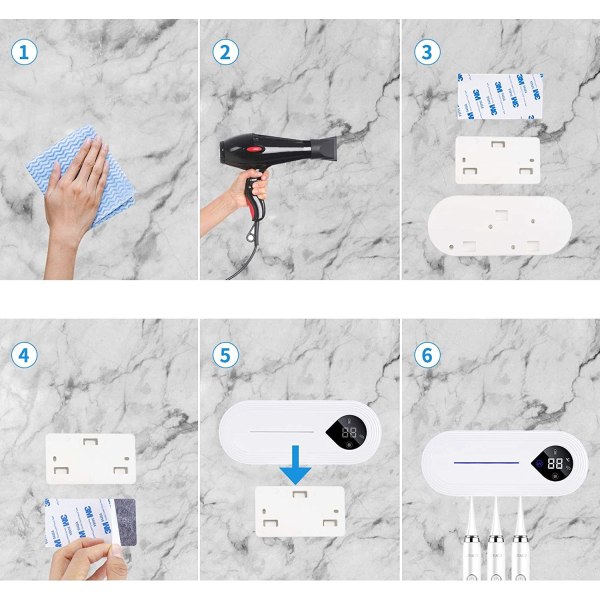 Tandborsthållare med automatisk torkfunktion och UV-sanitizer, väggmonterad