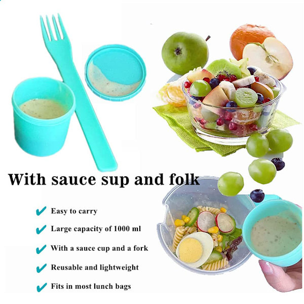 Färsk sallad to go behållare set, Keep Fit sallad måltid shaker kopp med gaffel och salladsdressing hållare