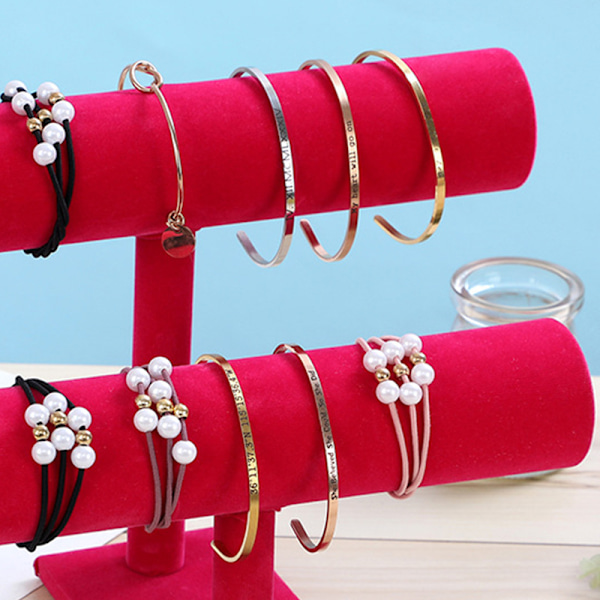 Smyckesdisplayställ Enkelt Modernt Armband Scrunchies Hållare för Hem Smycken Butik Showcase Ros Röd Dubbel Rad