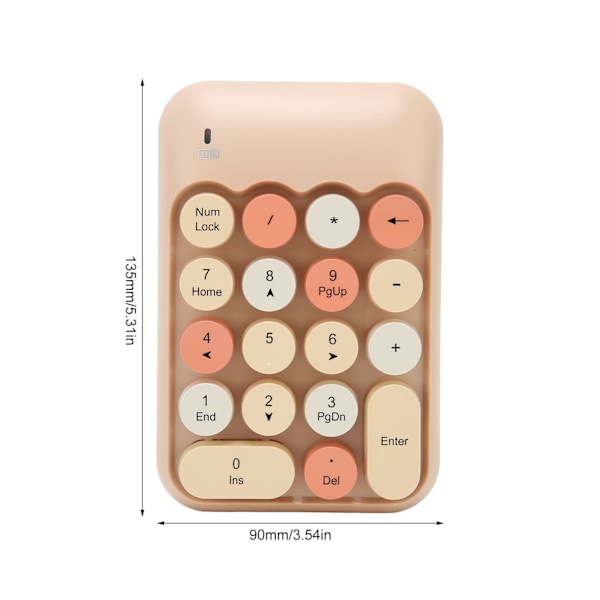 2,4 GHz trådløst numerisk tastatur med 18 taster, retrofargede runde taster, minitastatur med USB-mottaker for bærbar PC, melketefarge