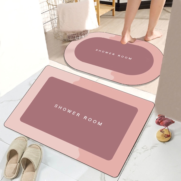 Bathroom Mat Modern Absorbent Quick Dry Bathroom Rug Entrance Door Antislip Mat light Pink Ellipse