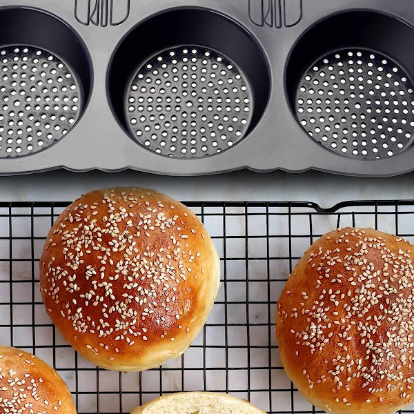 Hamburgerbolleforme - Silikonebrødform med huller, 4 tommer form perforeret non-stick bakkeværktøj sprød rund form til bagning