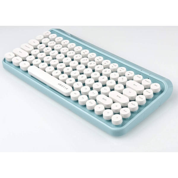 Bærbar Bluetooth fargerik datamaskin tastatur, trådløs mini kompakt retro skrivemaskin fleksibel 84 taster design tastatur (blå-hvit)