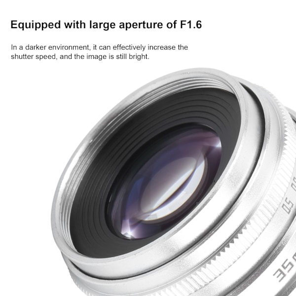 35mm F1.6 C-fäste Stor Bländare Manuell Fast Fokus Porträtt Kameraobjektiv Tillbehör Silver