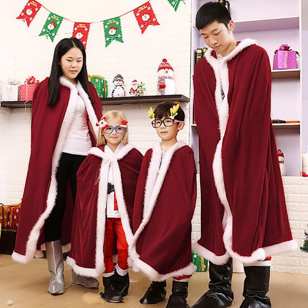 Jultomtens kappa med huva Julrock kappa Dam Jultomtens kostym Jul Fancy Dress kappa Huvad kappa Röd kostym för jul