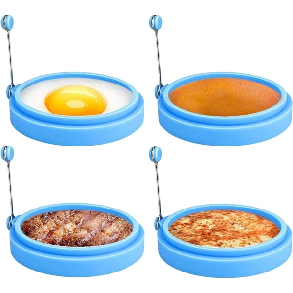 Silicone Egg Rings, 4 Inch, Food Safe, Non-Stick Coating, Fried Eggs, Pancakes, Breakfast Sandwiches, Egg Muffin Ring, Blue, 4 Pcs