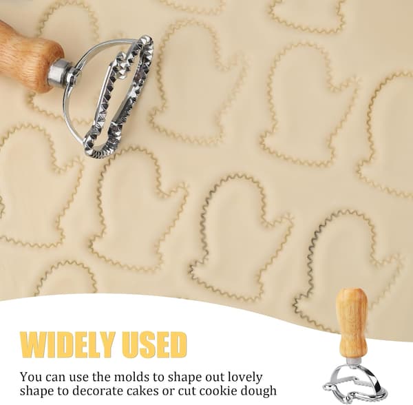 Stainless Steel Cookie Stamps with Wooden Handle, Custom Embossed Biscuit Stamp for Baking, Durable Cookie Decorating Tools (Christmas Mittens)
