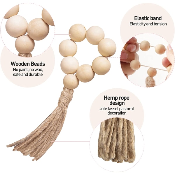 Servietringe Sæt med 12, håndlavet træperle servietholderring
