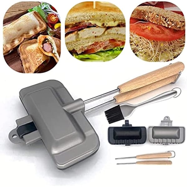 Aamiaissämpylätekijä, 4w1h Hot Dog Toaster Painekattila Tarttumaton Paistinpannu Crêpe-pannu Irrotettavalla Kahvalla Letuille, Munakkaille,