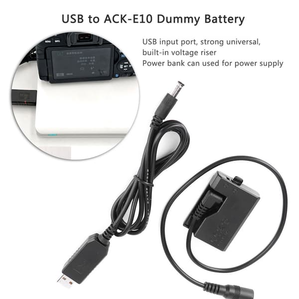 USB til ACK-E10 full dekoding dummybatteri for Rebel T3/T5/T6/T7/T100 kamera