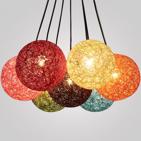Gul Retro Pendellampe 15cm Rund Rattan Globe,