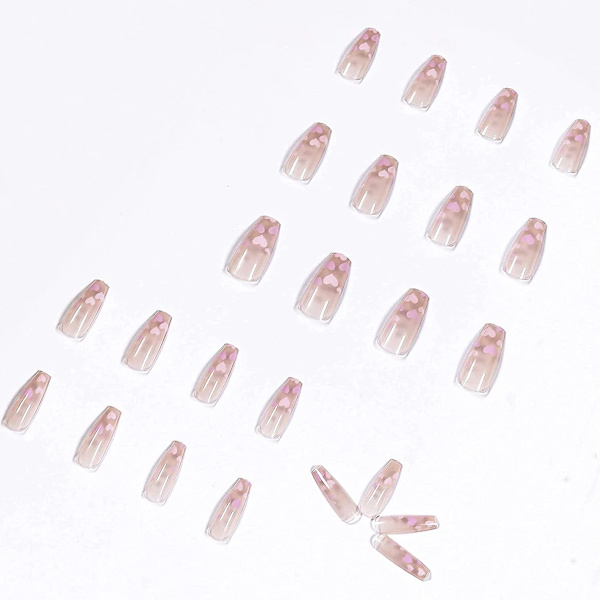 Coffin Paina Kynnet Pitkät Tekokynnet 24 Kpl Kiiltävät Liima Kynnet Ballerina Tekokynnet Täysi Peitto UV Tekokynnet Naisille & Tytöille