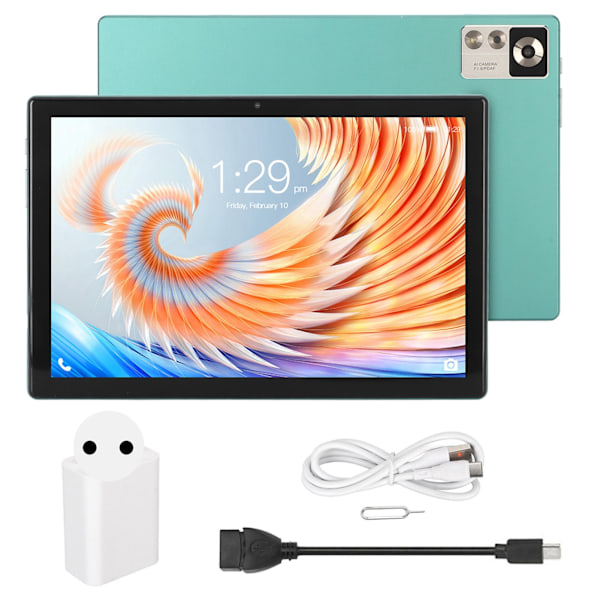 10,1 tums surfplatta grön Octa Core CPU 8 GB RAM 256 GB ROM 7000 mAh spelsurfplatta med dubbla kameror 2 platser 100–240 V EU-kontakt