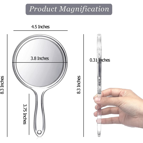 Håndholdt dobbeltsidet makeup spejl, bærbar, transparent