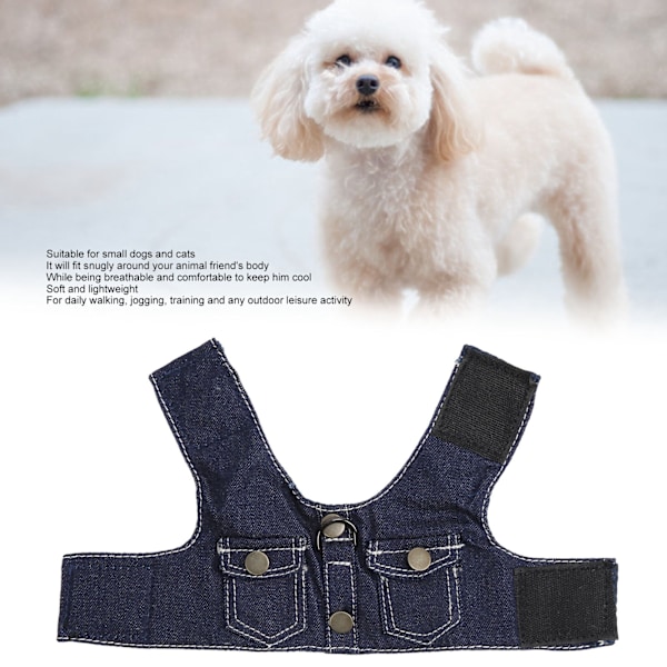 Hund Jean Jakke Sele - Myk Komfortabel Pustende Hund Denim Vest Sele med Nylon Bånd for Kjæledyr Hund Katt Mørk Blå M