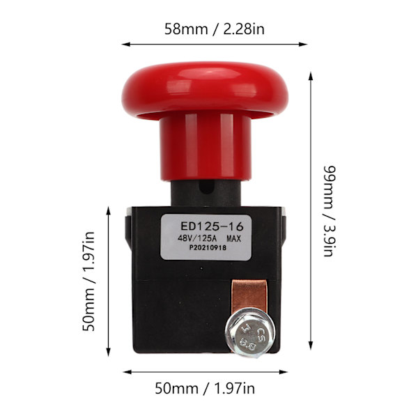 Nødsstoppbryter 48V 125A Metalllegering ED125‑16 Stoppknapp Passer for de fleste gaffeltrucker