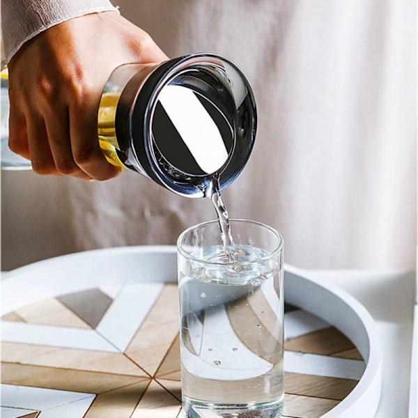 Glaskaraff för vatten, 1 liter, glaskaraff med lock, silikon