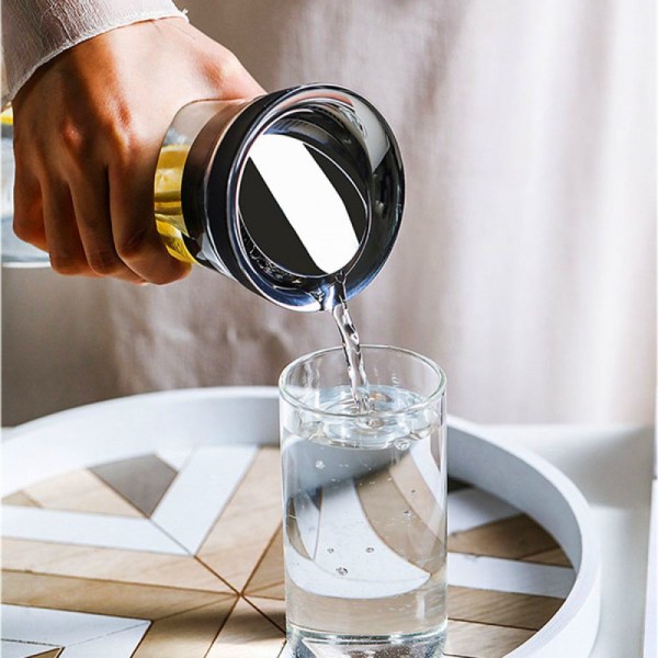 Vattenkaraff av glas, 1 liter, glaskaraff med lock, silikon
