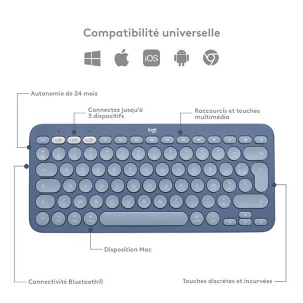 Azerty K380 trådlöst tangentbord för Mac Blueberry