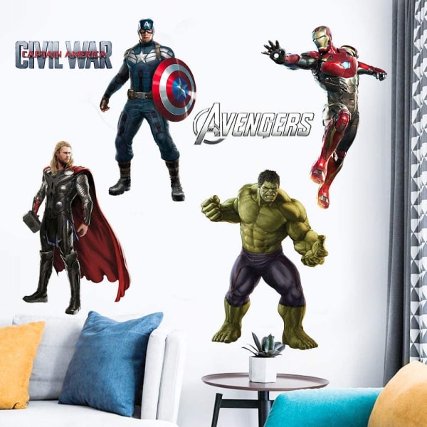 FJIANWEI Superhjälte Väggdekaler 3D Avengers Avtagbar Vägg