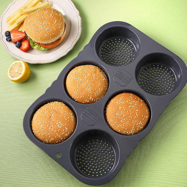 Hamburgerbolleforme - Silikonebrødform med huller, 4 tommer form perforeret non-stick bakkeværktøj sprød rund form til bagning